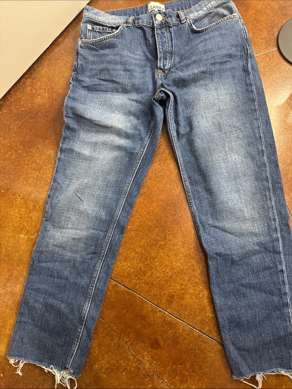 Ganni Men's Medium Blue Straight-Leg Jeans